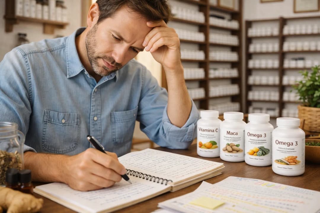 Profesional leyendo material sobre suplementos naturales